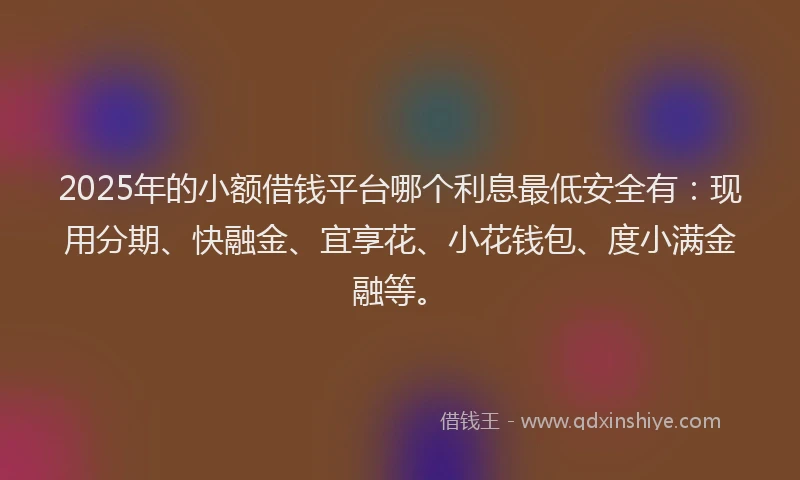 2025年的小额借钱平台哪个利息最低安全有：现用分期、快融金、宜享花、小花钱包、度小满金融等。