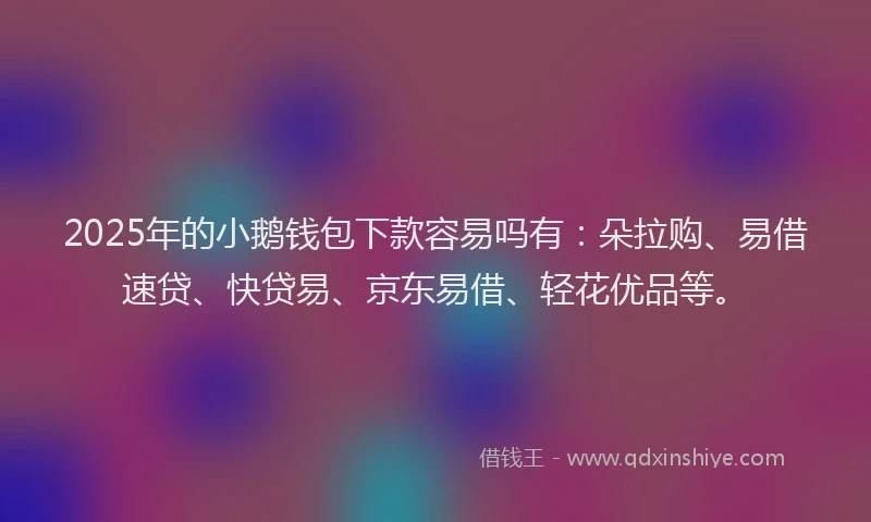 2025年的小鹅钱包下款容易吗有：朵拉购、易借速贷、快贷易、京东易借、轻花优品等。