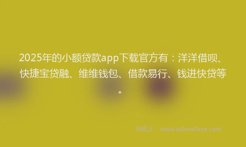 2025年的小额贷款app下载官方有：洋洋借呗、快捷宝贷融、维维钱包、借款易行、钱进快贷等。