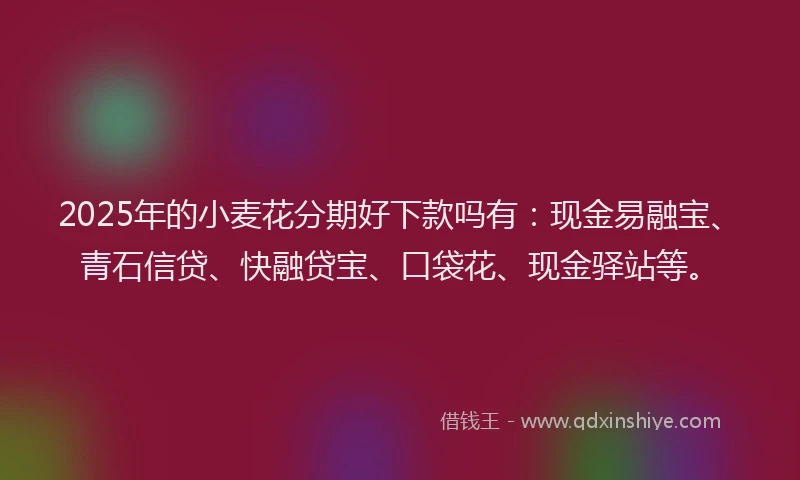 2025年的小麦花分期好下款吗有：现金易融宝、青石信贷、快融贷宝、口袋花、现金驿站等。