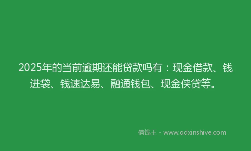 2025年的当前逾期还能贷款吗有：现金借款、钱进袋、钱速达易、融通钱包、现金侠贷等。