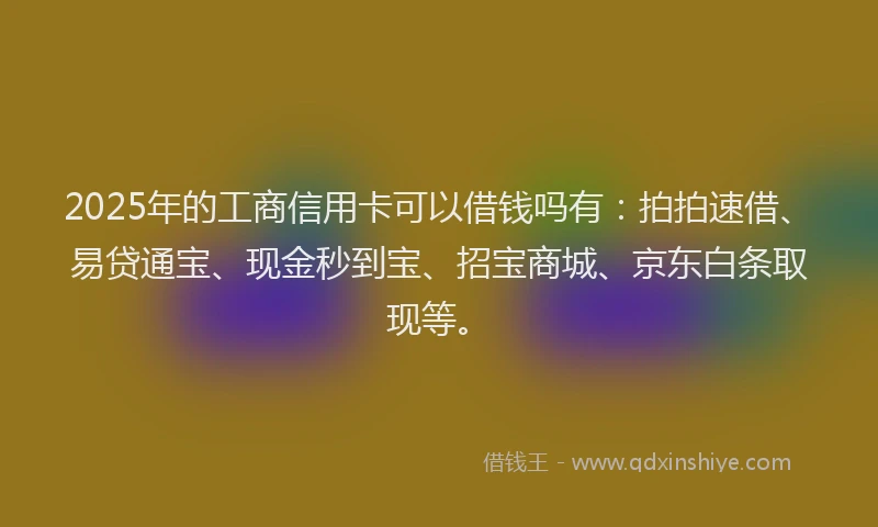2025年的工商信用卡可以借钱吗有：拍拍速借、易贷通宝、现金秒到宝、招宝商城、京东白条取现等。