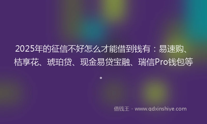 2025年的征信不好怎么才能借到钱有：易速购、桔享花、琥珀贷、现金易贷宝融、瑞信Pro钱包等。