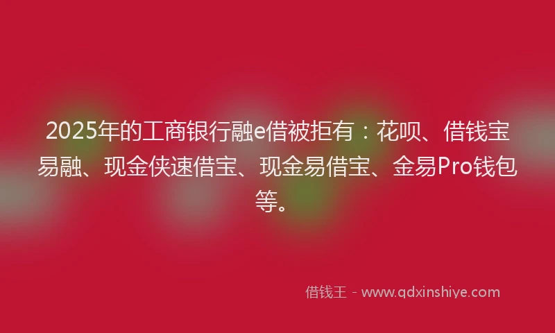 2025年的工商银行融e借被拒有：花呗、借钱宝易融、现金侠速借宝、现金易借宝、金易Pro钱包等。