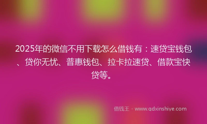 2025年的微信不用下载怎么借钱有：速贷宝钱包、贷你无忧、普惠钱包、拉卡拉速贷、借款宝快贷等。