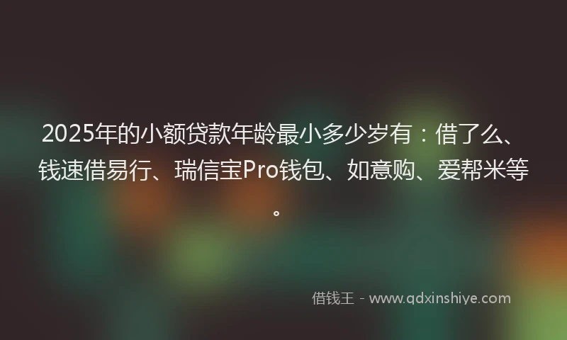 2025年的小额贷款年龄最小多少岁有：借了么、钱速借易行、瑞信宝Pro钱包、如意购、爱帮米等。