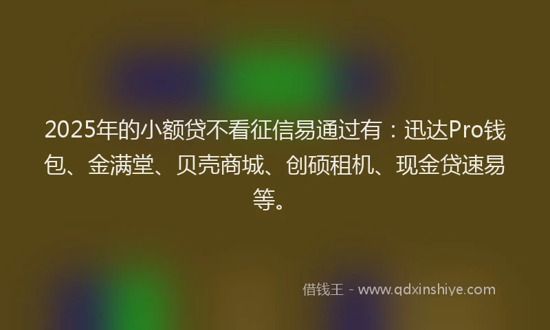 2025年的小额贷不看征信易通过有：迅达Pro钱包、金满堂、贝壳商城、创硕租机、现金贷速易等。