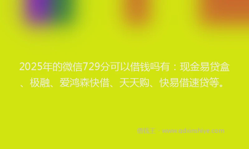 2025年的微信729分可以借钱吗有：现金易贷盒、极融、爱鸿森快借、天天购、快易借速贷等。
