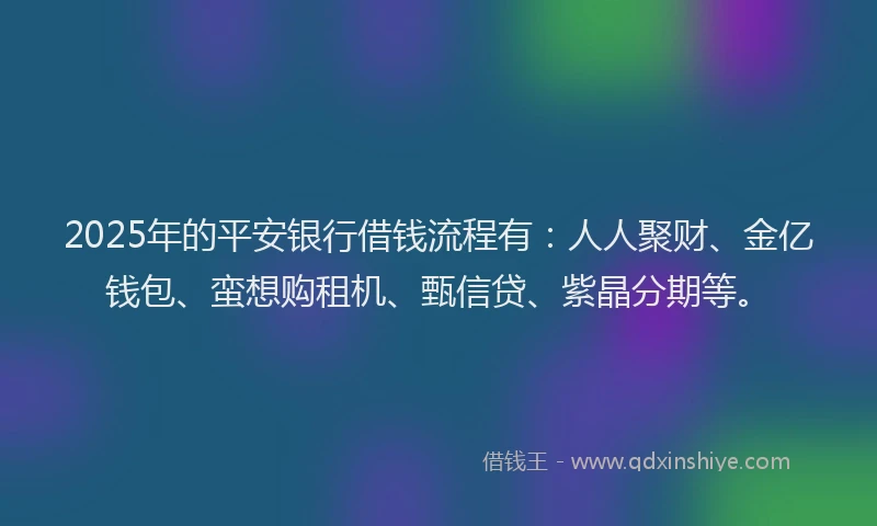 2025年的平安银行借钱流程有：人人聚财、金亿钱包、蛮想购租机、甄信贷、紫晶分期等。