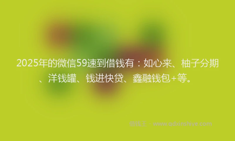 2025年的微信59速到借钱有：如心来、柚子分期、洋钱罐、钱进快贷、鑫融钱包+等。