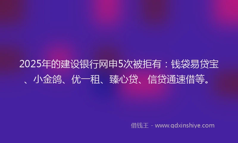 2025年的建设银行网申5次被拒有：钱袋易贷宝、小金鸽、优一租、臻心贷、信贷通速借等。