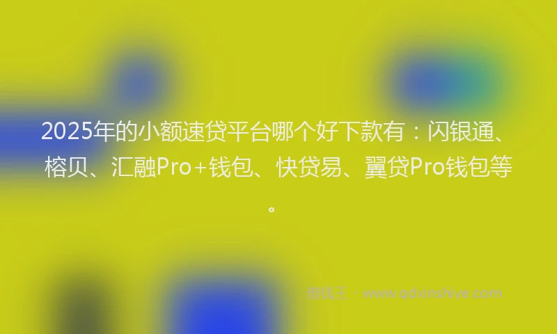2025年的小额速贷平台哪个好下款有：闪银通、榕贝、汇融Pro+钱包、快贷易、翼贷Pro钱包等。