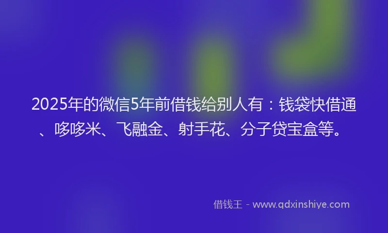 2025年的微信5年前借钱给别人有：钱袋快借通、哆哆米、飞融金、射手花、分子贷宝盒等。