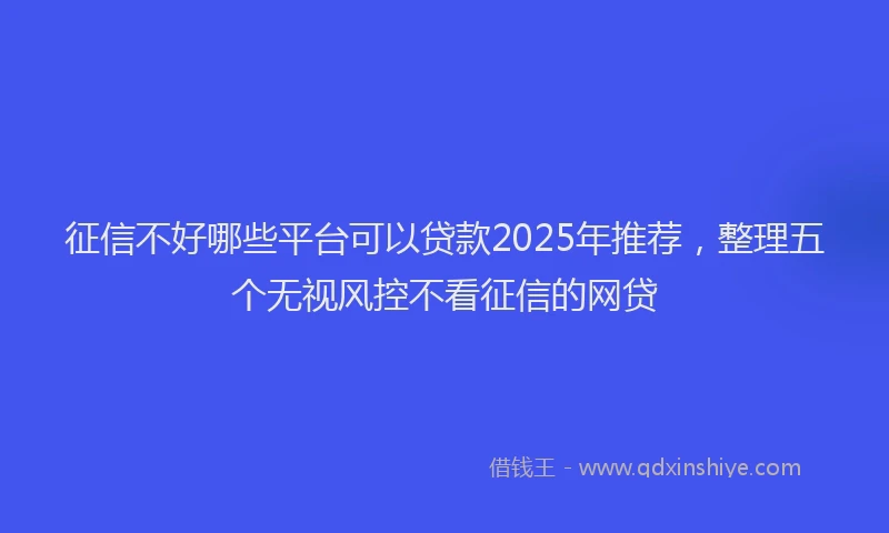 征信不好哪些平台可以贷款2025年推荐，整理五个无视风控不看征信的网贷