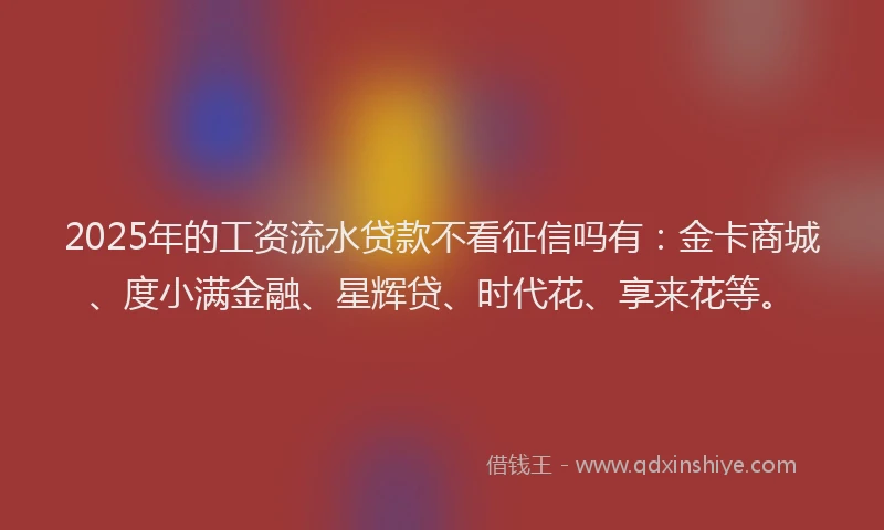2025年的工资流水贷款不看征信吗有：金卡商城、度小满金融、星辉贷、时代花、享来花等。