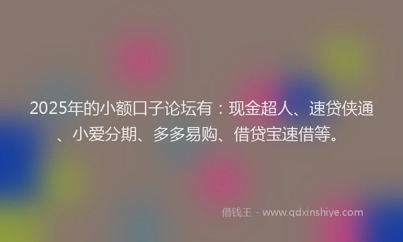 2025年的小额口子论坛有：现金超人、速贷侠通、小爱分期、多多易购、借贷宝速借等。