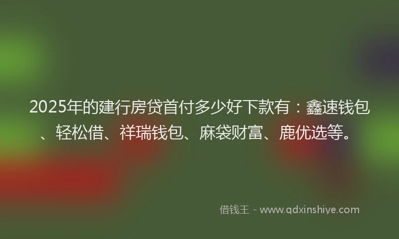 2025年的建行房贷首付多少好下款有：鑫速钱包、轻松借、祥瑞钱包、麻袋财富、鹿优选等。