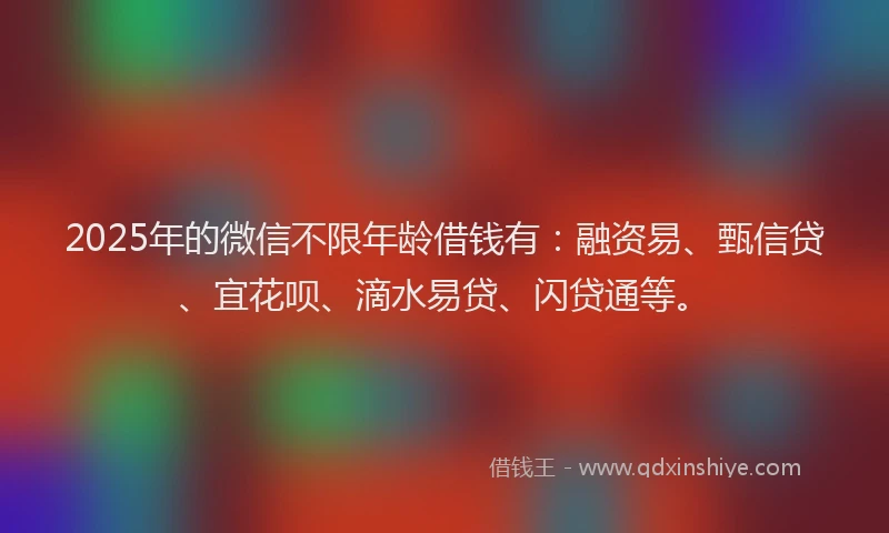 2025年的微信不限年龄借钱有：融资易、甄信贷、宜花呗、滴水易贷、闪贷通等。