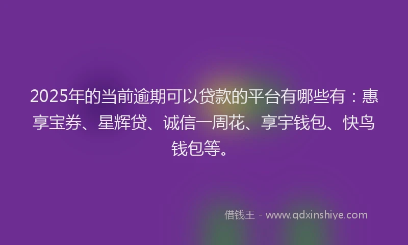 2025年的当前逾期可以贷款的平台有哪些有：惠享宝券、星辉贷、诚信一周花、享宇钱包、快鸟钱包等。