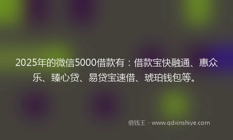 2025年的微信5000借款有：借款宝快融通、惠众乐、臻心贷、易贷宝速借、琥珀钱包等。