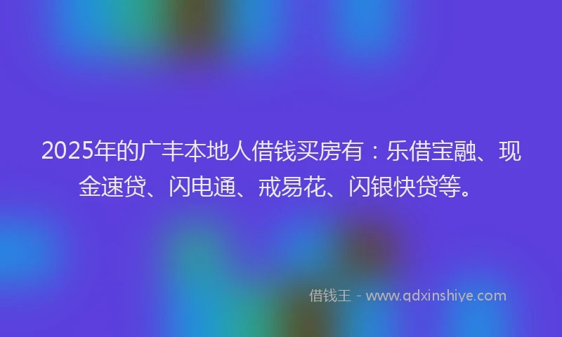 2025年的广丰本地人借钱买房有：乐借宝融、现金速贷、闪电通、戒易花、闪银快贷等。