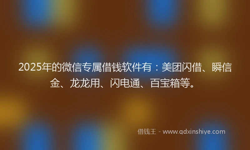 2025年的微信专属借钱软件有：美团闪借、瞬信金、龙龙用、闪电通、百宝箱等。