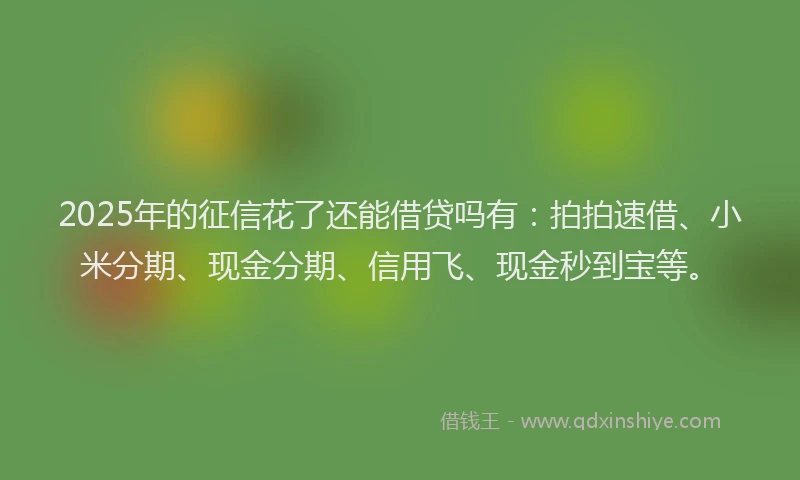 2025年的征信花了还能借贷吗有：拍拍速借、小米分期、现金分期、信用飞、现金秒到宝等。