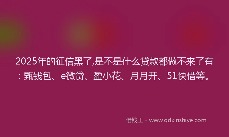 2025年的征信黑了,是不是什么贷款都做不来了有：甄钱包、e微贷、盈小花、月月开、51快借等。