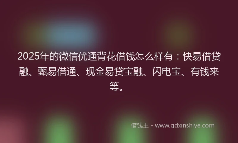 2025年的微信优通背花借钱怎么样有：快易借贷融、甄易借通、现金易贷宝融、闪电宝、有钱来等。