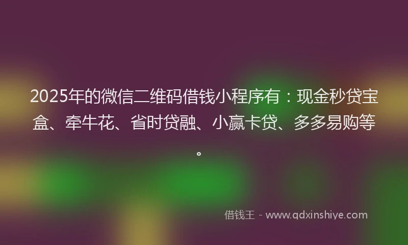 2025年的微信二维码借钱小程序有：现金秒贷宝盒、牵牛花、省时贷融、小赢卡贷、多多易购等。