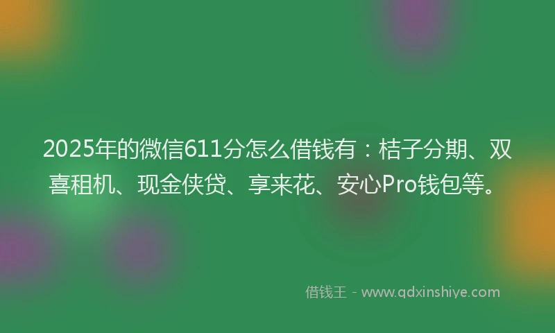 2025年的微信611分怎么借钱有：桔子分期、双喜租机、现金侠贷、享来花、安心Pro钱包等。