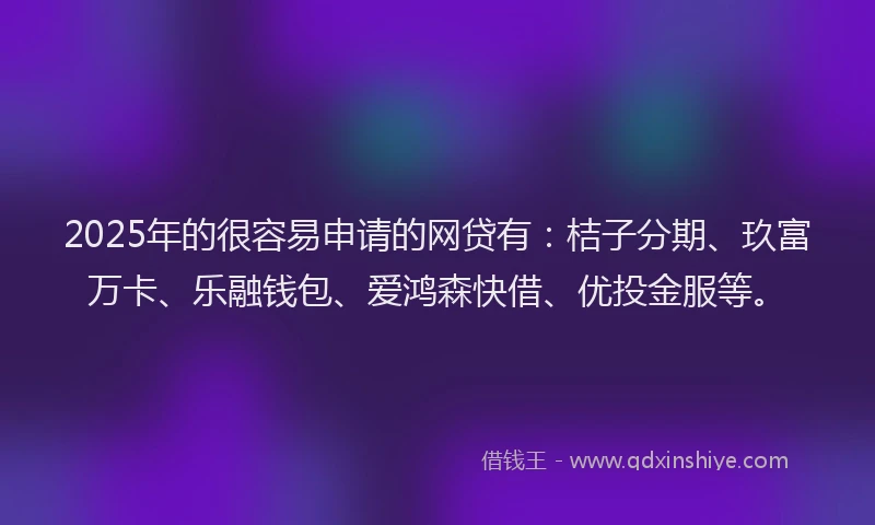 2025年的很容易申请的网贷有：桔子分期、玖富万卡、乐融钱包、爱鸿森快借、优投金服等。