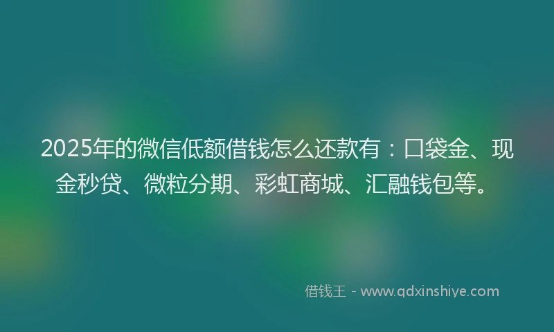2025年的微信低额借钱怎么还款有：口袋金、现金秒贷、微粒分期、彩虹商城、汇融钱包等。
