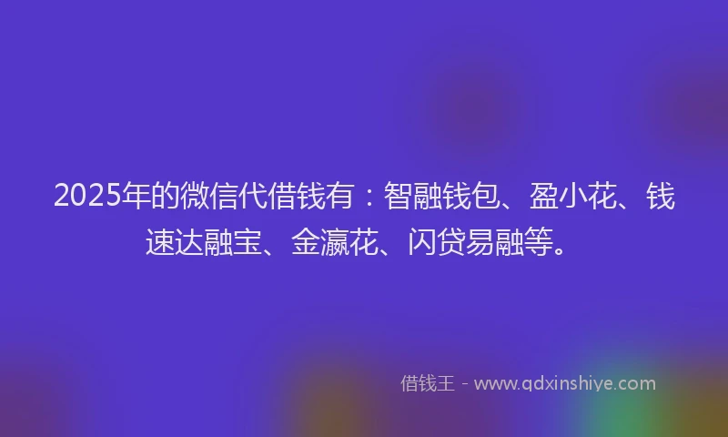 2025年的微信代借钱有：智融钱包、盈小花、钱速达融宝、金瀛花、闪贷易融等。