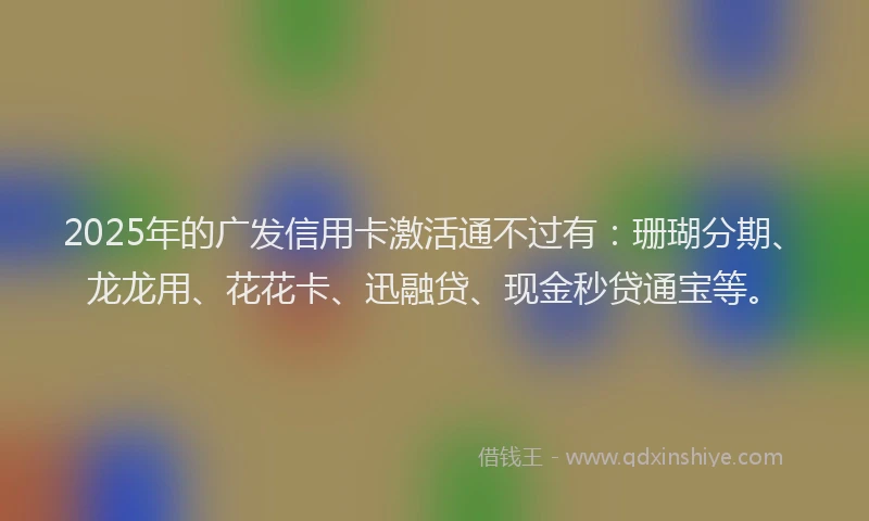 2025年的广发信用卡激活通不过有：珊瑚分期、龙龙用、花花卡、迅融贷、现金秒贷通宝等。