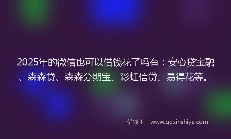 2025年的微信也可以借钱花了吗有：安心贷宝融、森森贷、森森分期宝、彩虹信贷、易得花等。