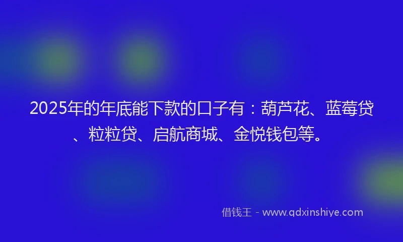 2025年的年底能下款的口子有：葫芦花、蓝莓贷、粒粒贷、启航商城、金悦钱包等。