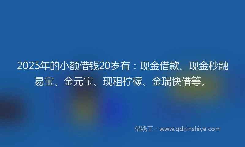 2025年的小额借钱20岁有：现金借款、现金秒融易宝、金元宝、现租柠檬、金瑞快借等。
