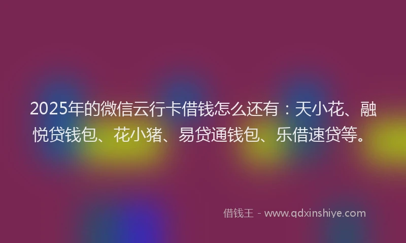 2025年的微信云行卡借钱怎么还有：天小花、融悦贷钱包、花小猪、易贷通钱包、乐借速贷等。
