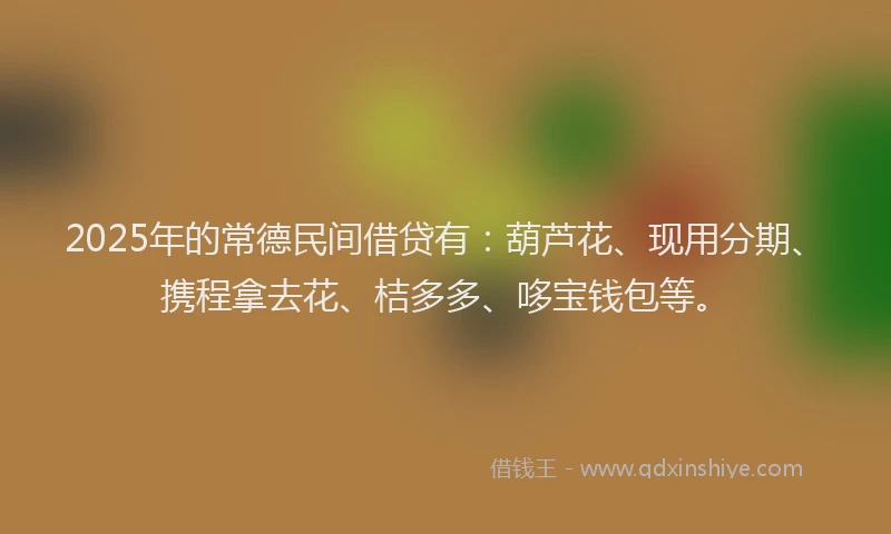 2025年的常德民间借贷有：葫芦花、现用分期、携程拿去花、桔多多、哆宝钱包等。