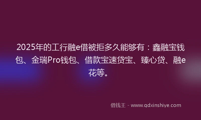 2025年的工行融e借被拒多久能够有：鑫融宝钱包、金瑞Pro钱包、借款宝速贷宝、臻心贷、融e花等。