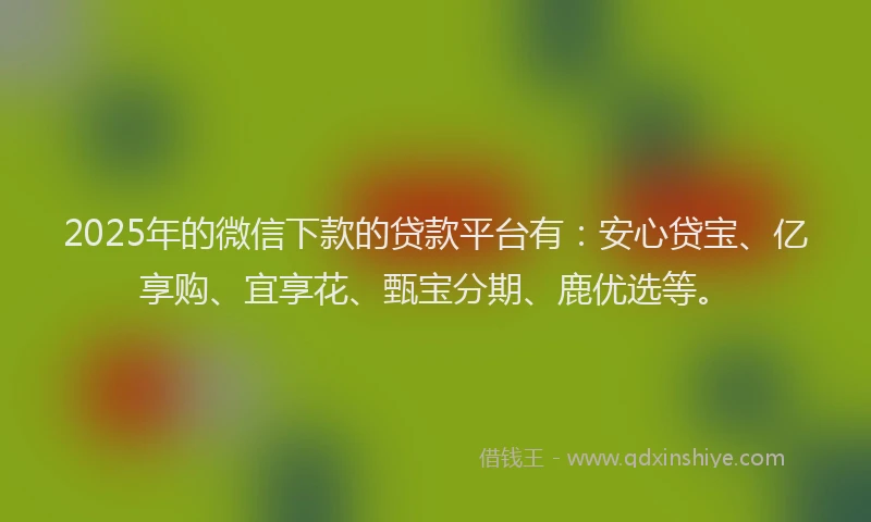 2025年的微信下款的贷款平台有：安心贷宝、亿享购、宜享花、甄宝分期、鹿优选等。