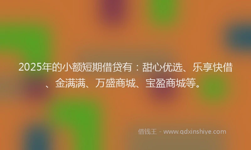 2025年的小额短期借贷有：甜心优选、乐享快借、金满满、万盛商城、宝盈商城等。