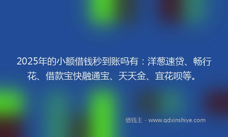 2025年的小额借钱秒到账吗有：洋葱速贷、畅行花、借款宝快融通宝、天天金、宜花呗等。