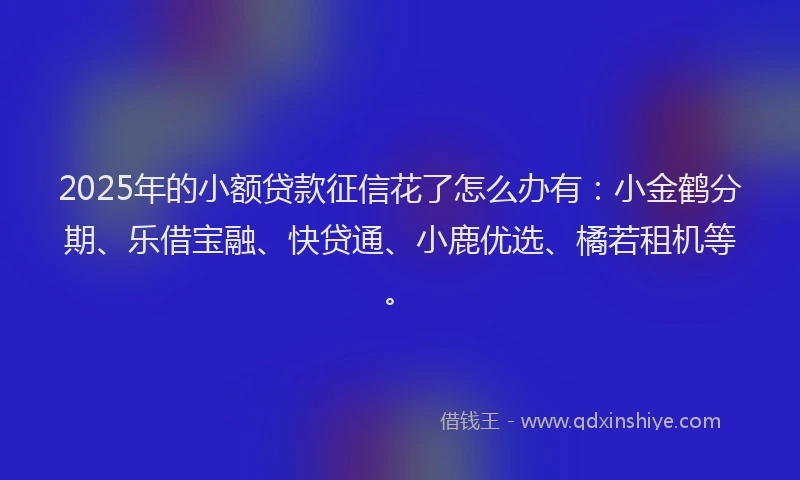 2025年的小额贷款征信花了怎么办有：小金鹤分期、乐借宝融、快贷通、小鹿优选、橘若租机等。