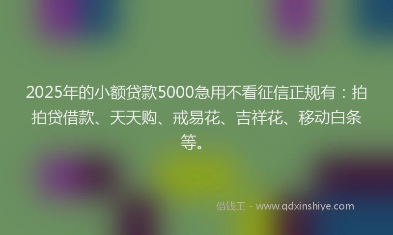 2025年的小额贷款5000急用不看征信正规有：拍拍贷借款、天天购、戒易花、吉祥花、移动白条等。