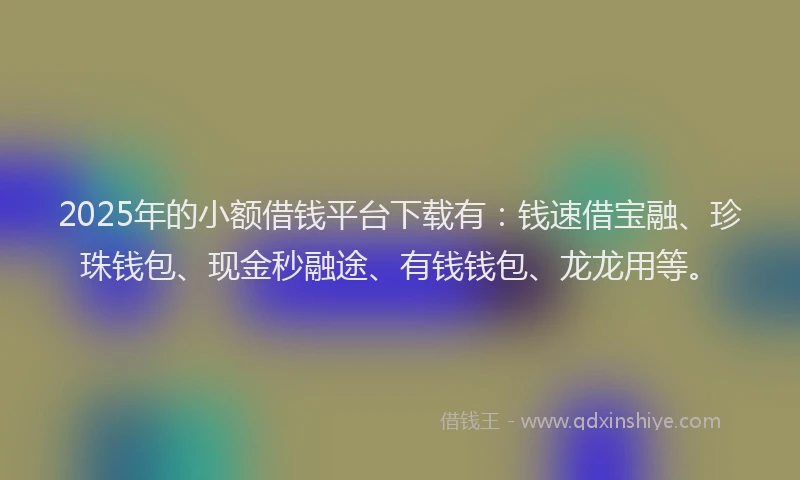 2025年的小额借钱平台下载有：钱速借宝融、珍珠钱包、现金秒融途、有钱钱包、龙龙用等。