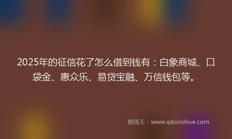 2025年的征信花了怎么借到钱有：白象商城、口袋金、惠众乐、易贷宝融、万信钱包等。