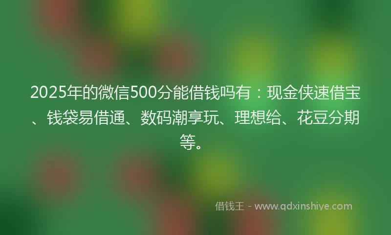 2025年的微信500分能借钱吗有：现金侠速借宝、钱袋易借通、数码潮享玩、理想给、花豆分期等。