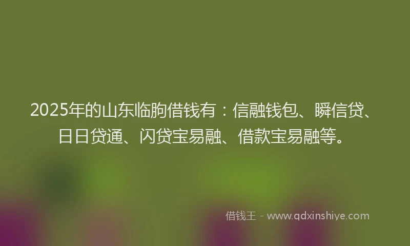 2025年的山东临朐借钱有：信融钱包、瞬信贷、日日贷通、闪贷宝易融、借款宝易融等。